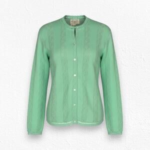 60s Vintage Pastel Green Acrylic Crewneck Crochet Cardigan Sweater Size Large